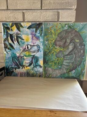 Frog and Manatee Colorful Watercolor Prints Limited Editions by Alison Bozarth